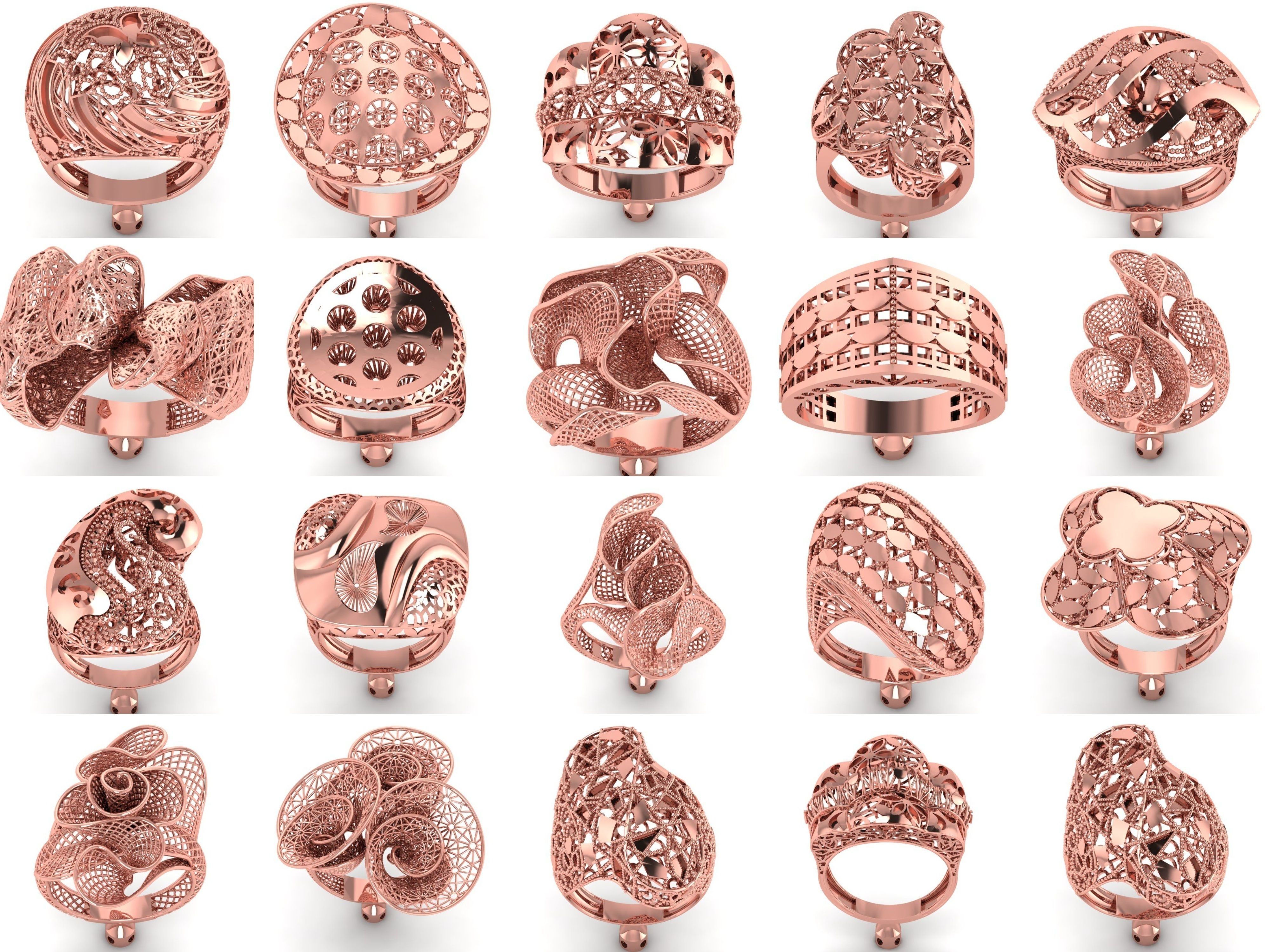 207 Vintage Filigree Rings STL OBJ FBX Render Details Collection _6