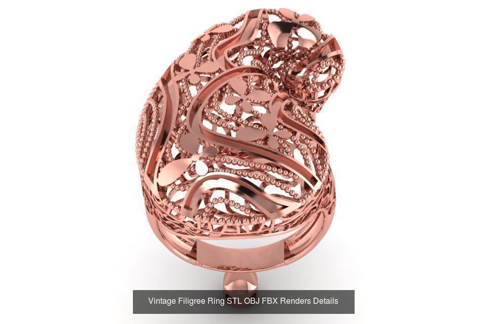207 Vintage Filigree Rings STL OBJ FBX Render Details Collection _130