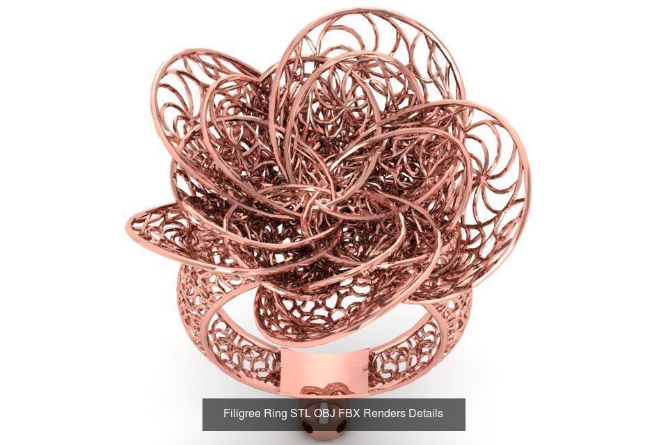 207 Vintage Filigree Rings STL OBJ FBX Render Details Collection _53