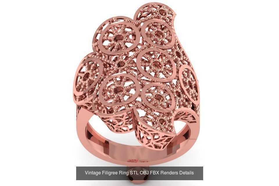 207 Vintage Filigree Rings STL OBJ FBX Render Details Collection _142