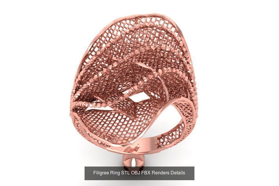 207 Vintage Filigree Rings STL OBJ FBX Render Details Collection _29