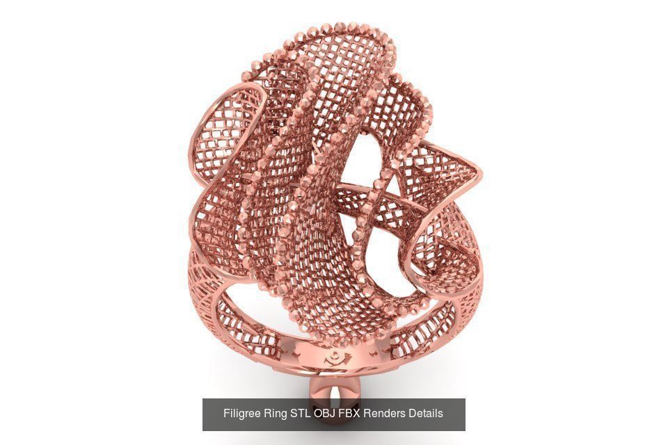 207 Vintage Filigree Rings STL OBJ FBX Render Details Collection _34