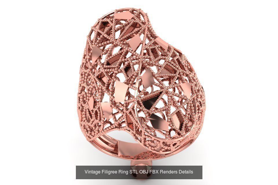 207 Vintage Filigree Rings STL OBJ FBX Render Details Collection _145