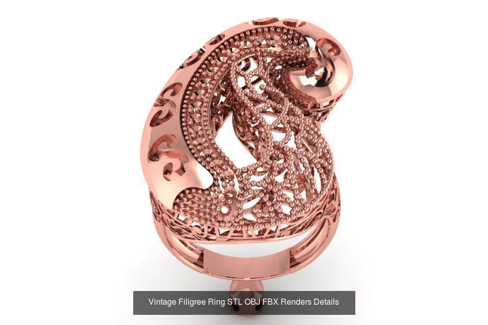 207 Vintage Filigree Rings STL OBJ FBX Render Details Collection _134