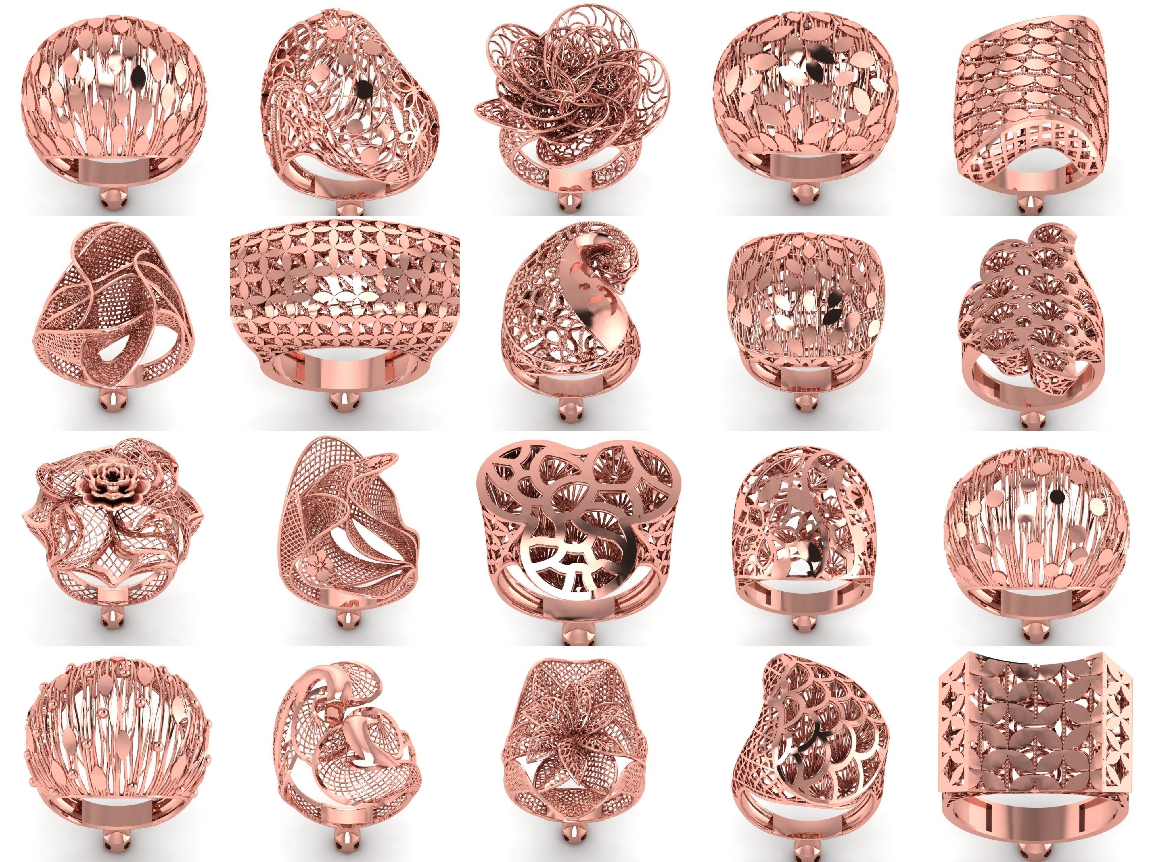 207 Vintage Filigree Rings STL OBJ FBX Render Details Collection _7