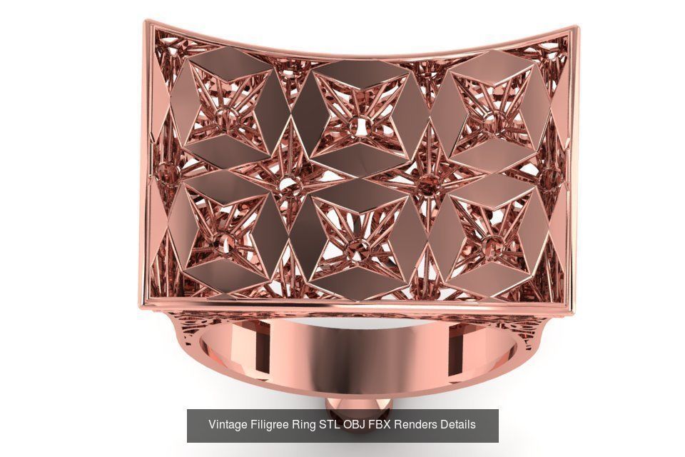 207 Vintage Filigree Rings STL OBJ FBX Render Details Collection _122