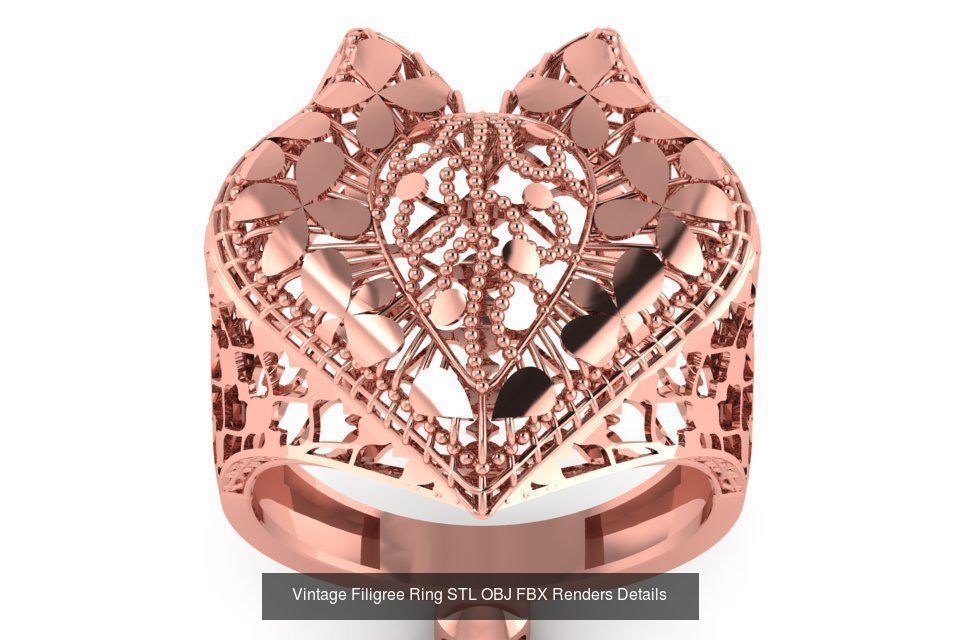 207 Vintage Filigree Rings STL OBJ FBX Render Details Collection _133