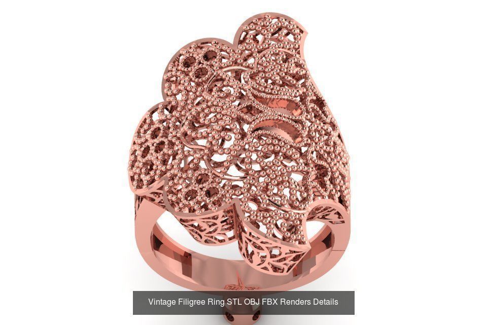 207 Vintage Filigree Rings STL OBJ FBX Render Details Collection _147