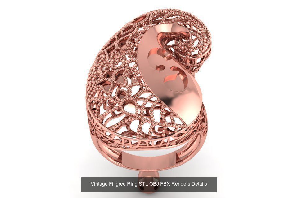 207 Vintage Filigree Rings STL OBJ FBX Render Details Collection _137