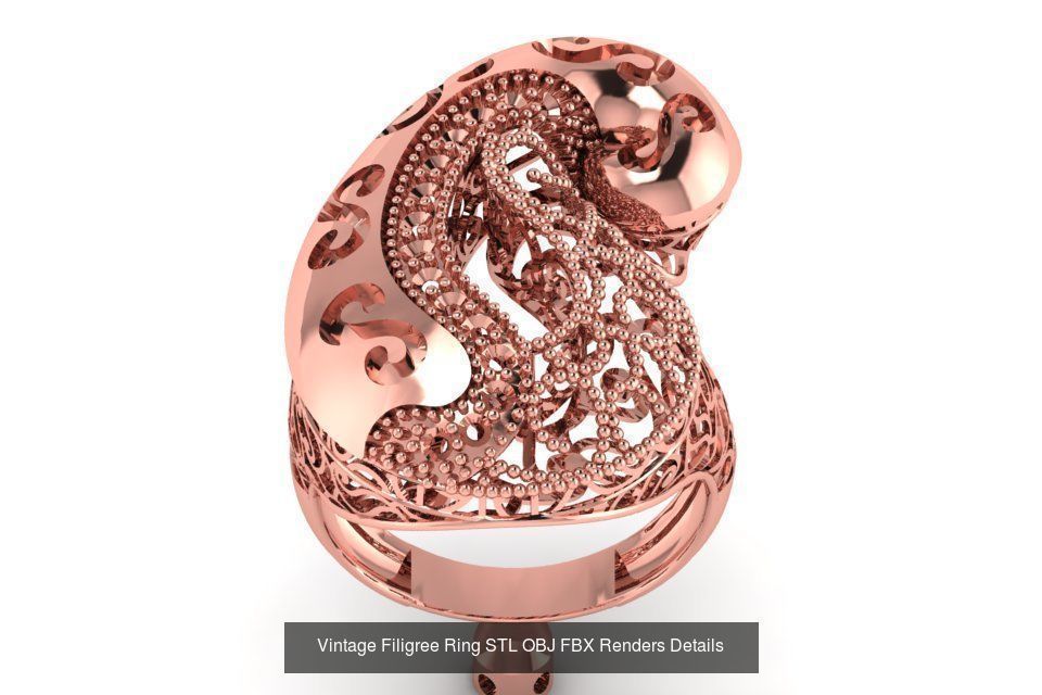 207 Vintage Filigree Rings STL OBJ FBX Render Details Collection _135