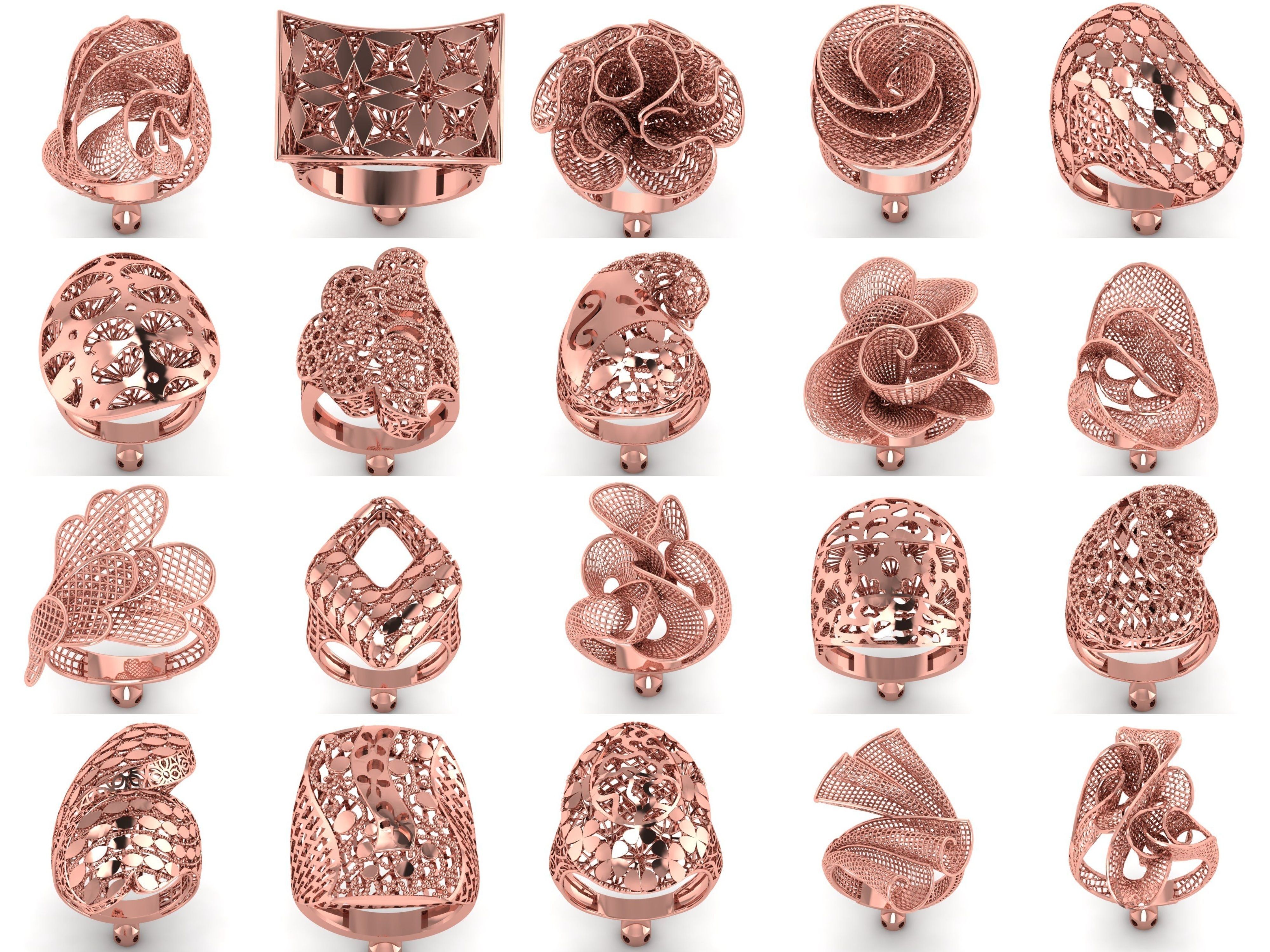 207 Vintage Filigree Rings STL OBJ FBX Render Details Collection _9