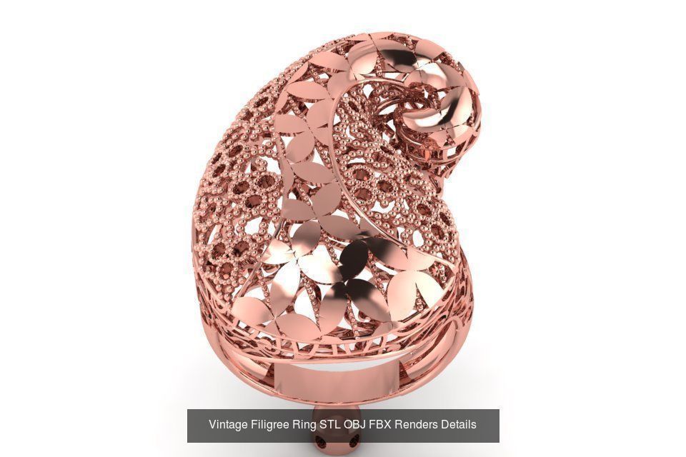 207 Vintage Filigree Rings STL OBJ FBX Render Details Collection _141