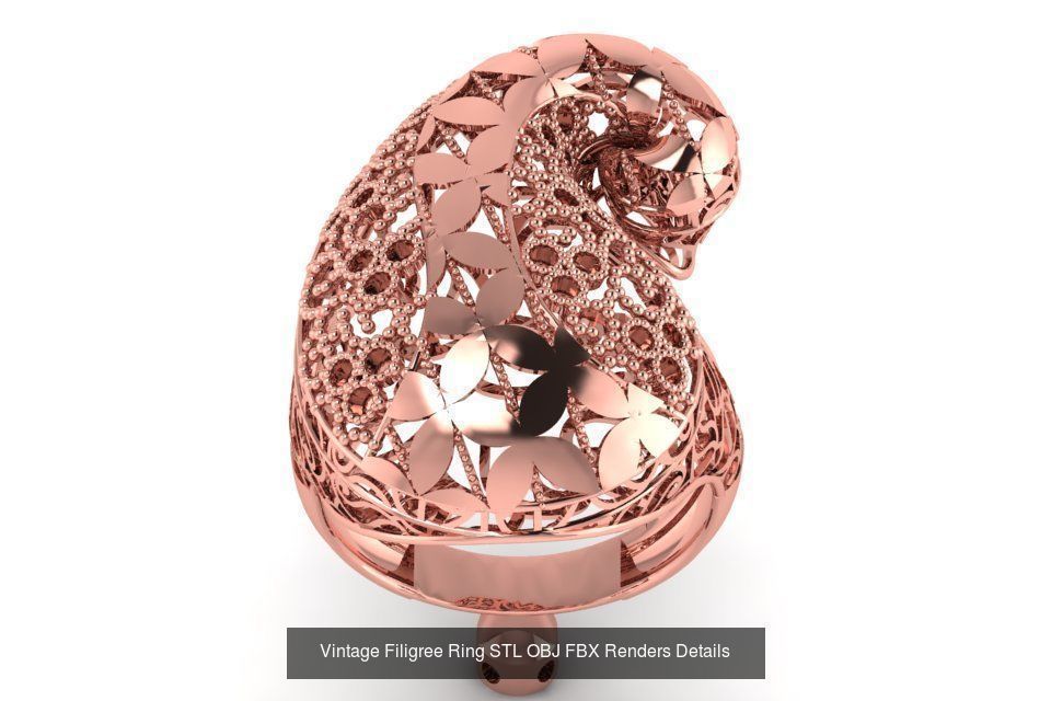 207 Vintage Filigree Rings STL OBJ FBX Render Details Collection _136