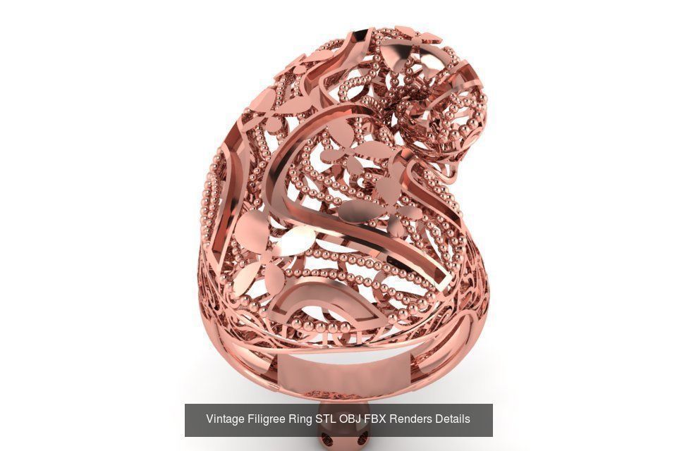 207 Vintage Filigree Rings STL OBJ FBX Render Details Collection _131