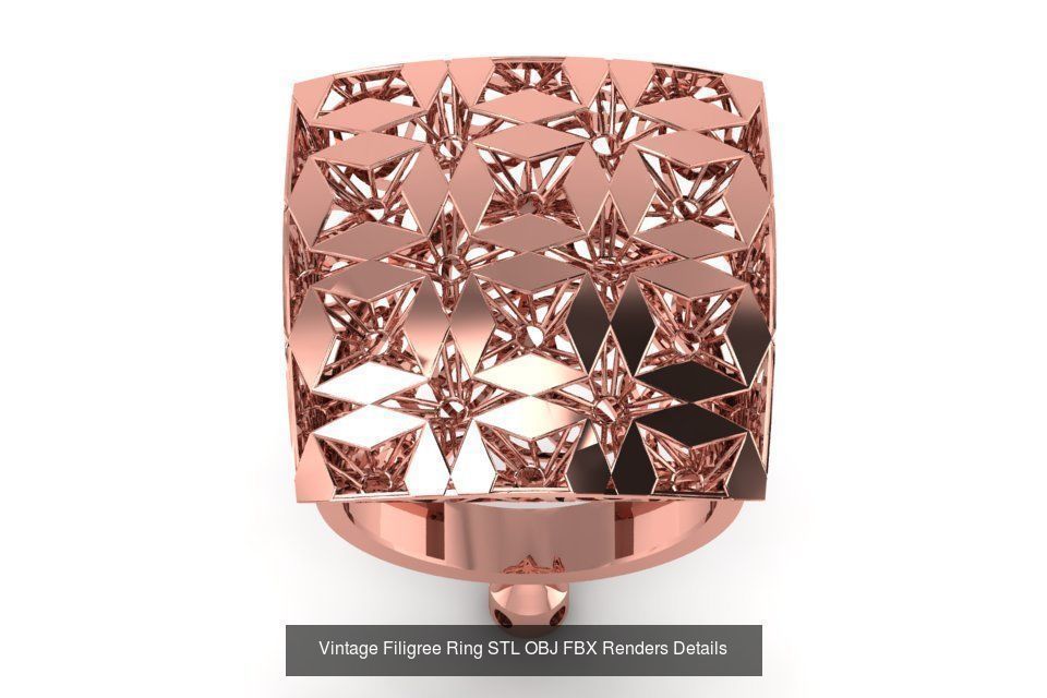 207 Vintage Filigree Rings STL OBJ FBX Render Details Collection _102