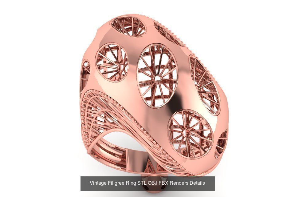 207 Vintage Filigree Rings STL OBJ FBX Render Details Collection _90