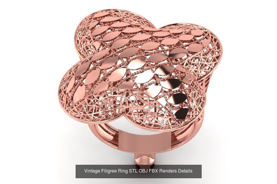 207 Vintage Filigree Rings STL OBJ FBX Render Details Collection _104