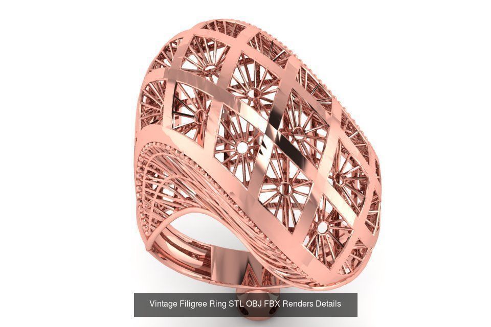 207 Vintage Filigree Rings STL OBJ FBX Render Details Collection _91