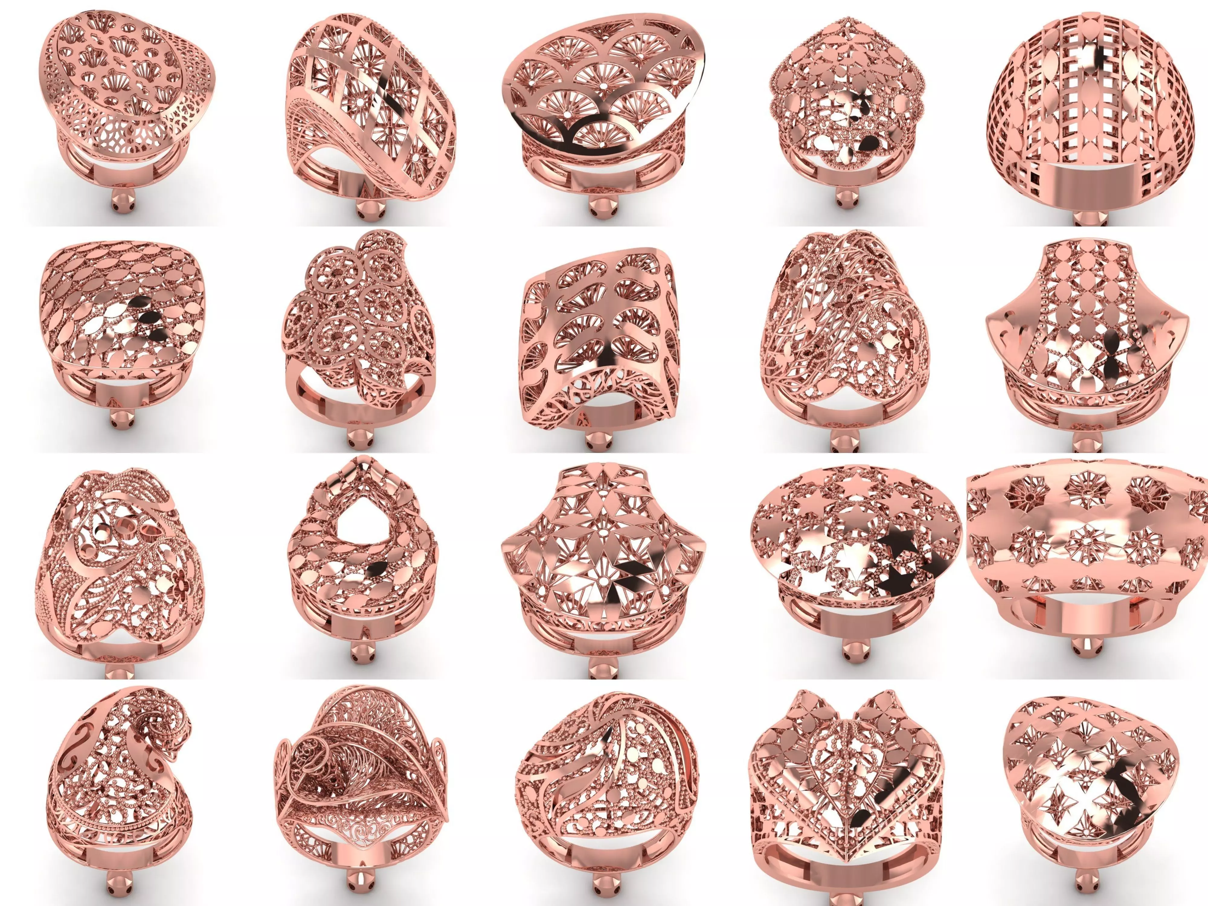 207 Vintage Filigree Rings STL OBJ FBX Render Details Collection _0