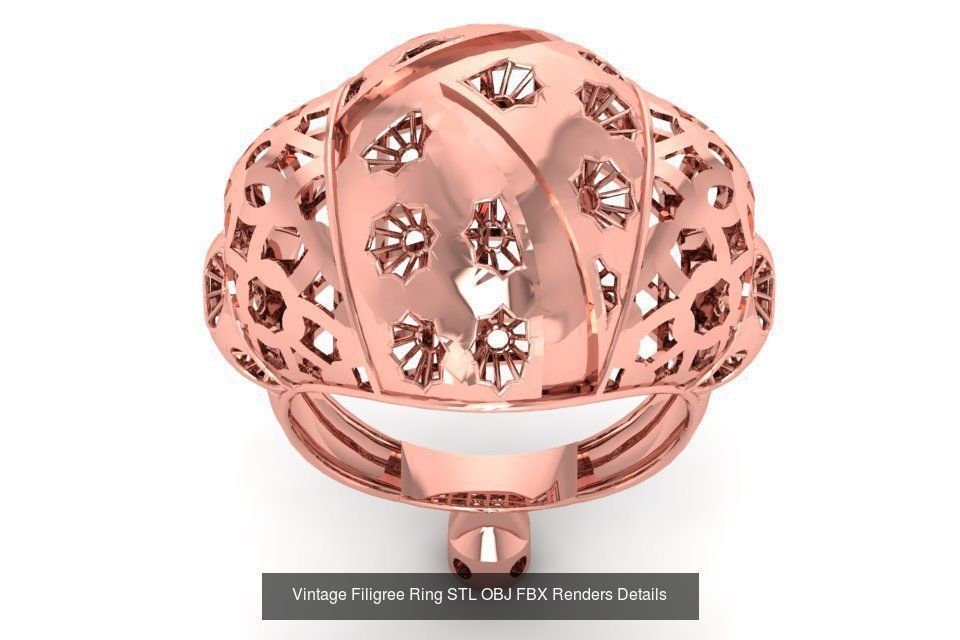 207 Vintage Filigree Rings STL OBJ FBX Render Details Collection _76