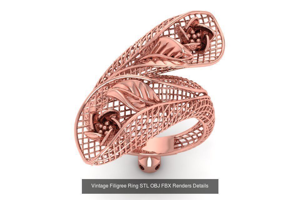 207 Vintage Filigree Rings STL OBJ FBX Render Details Collection _60