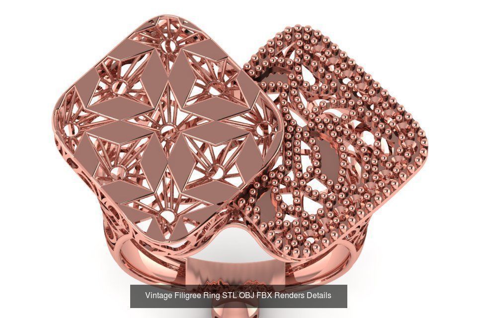 207 Vintage Filigree Rings STL OBJ FBX Render Details Collection _126