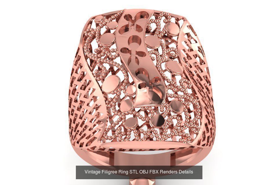 207 Vintage Filigree Rings STL OBJ FBX Render Details Collection _148