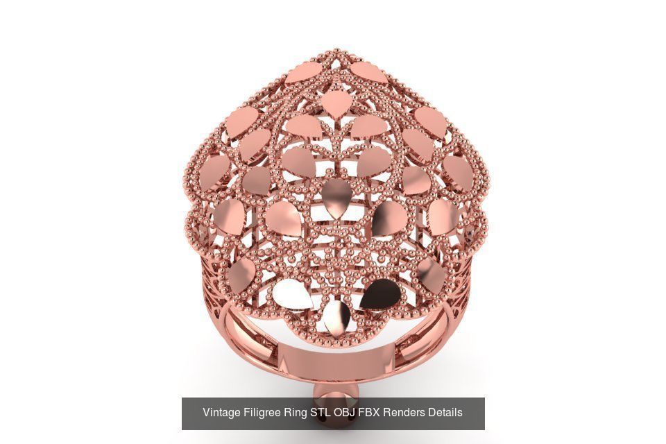 207 Vintage Filigree Rings STL OBJ FBX Render Details Collection _120