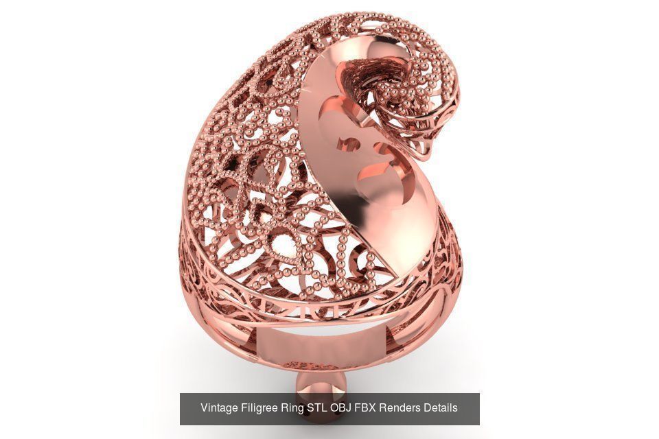 207 Vintage Filigree Rings STL OBJ FBX Render Details Collection _129