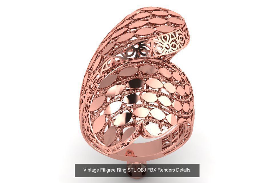 207 Vintage Filigree Rings STL OBJ FBX Render Details Collection _87