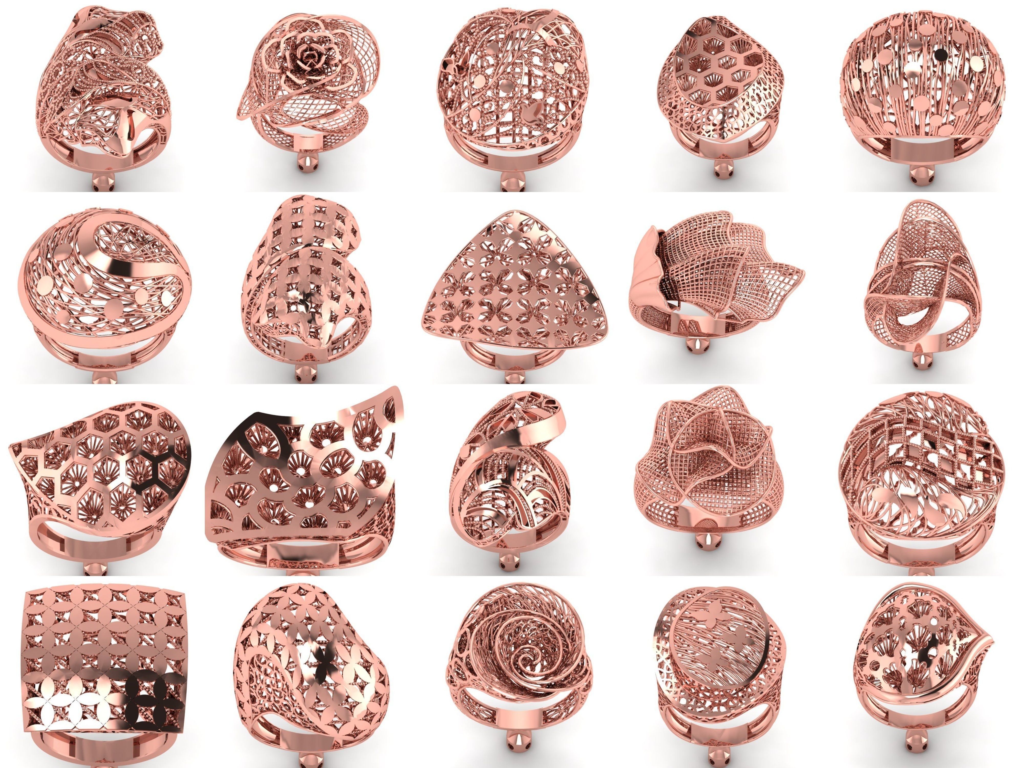 207 Vintage Filigree Rings STL OBJ FBX Render Details Collection _8