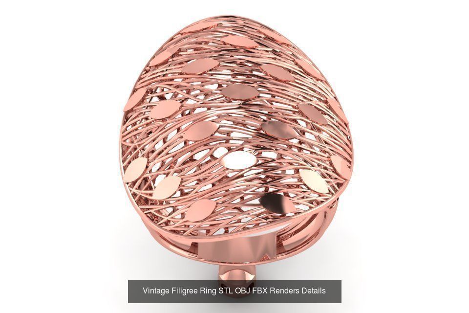 207 Vintage Filigree Rings STL OBJ FBX Render Details Collection _111