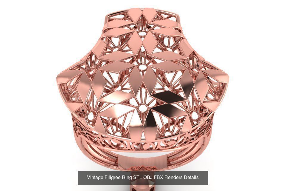 207 Vintage Filigree Rings STL OBJ FBX Render Details Collection _127