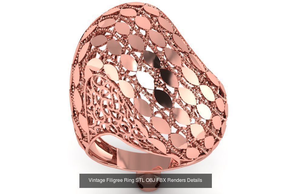207 Vintage Filigree Rings STL OBJ FBX Render Details Collection _100
