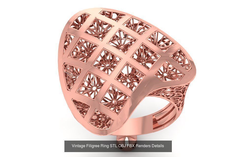 207 Vintage Filigree Rings STL OBJ FBX Render Details Collection _72