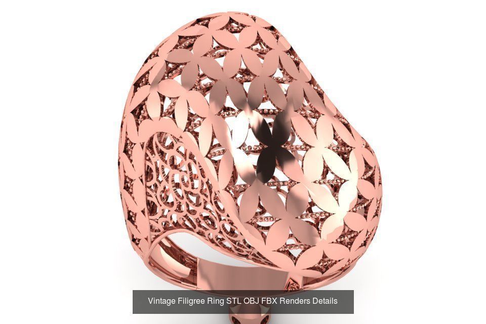 207 Vintage Filigree Rings STL OBJ FBX Render Details Collection _101
