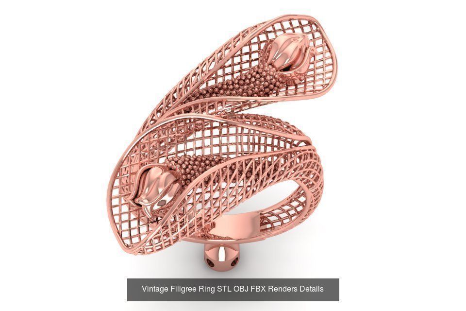 207 Vintage Filigree Rings STL OBJ FBX Render Details Collection _61