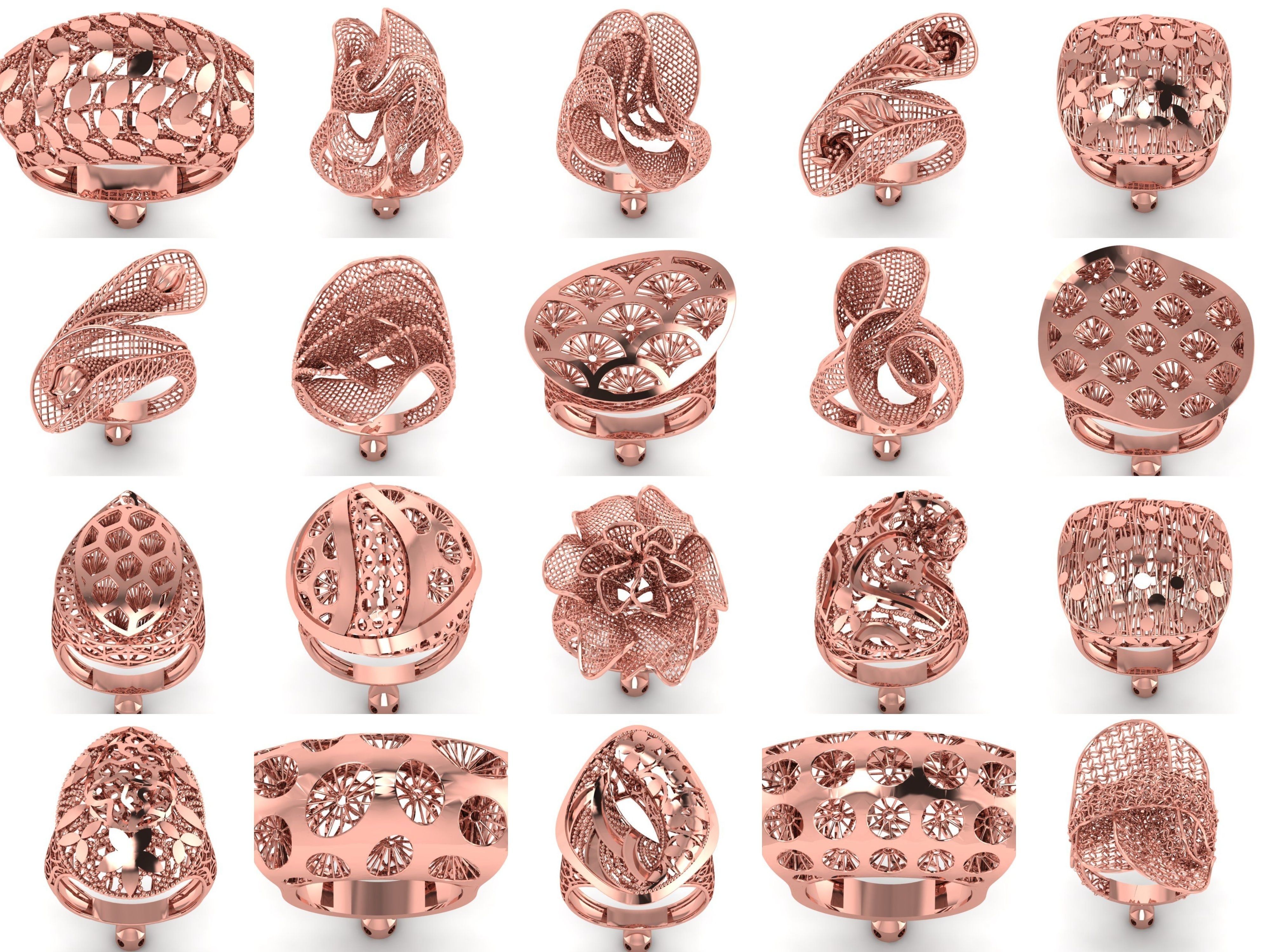 207 Vintage Filigree Rings STL OBJ FBX Render Details Collection _5