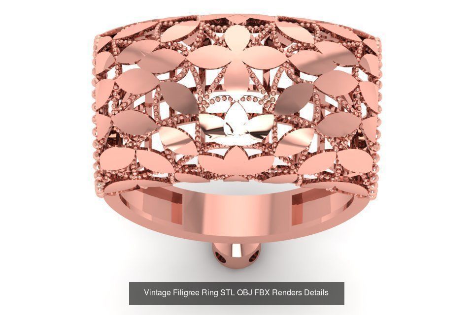 207 Vintage Filigree Rings STL OBJ FBX Render Details Collection _67