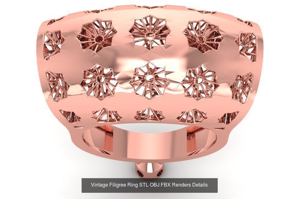207 Vintage Filigree Rings STL OBJ FBX Render Details Collection _77