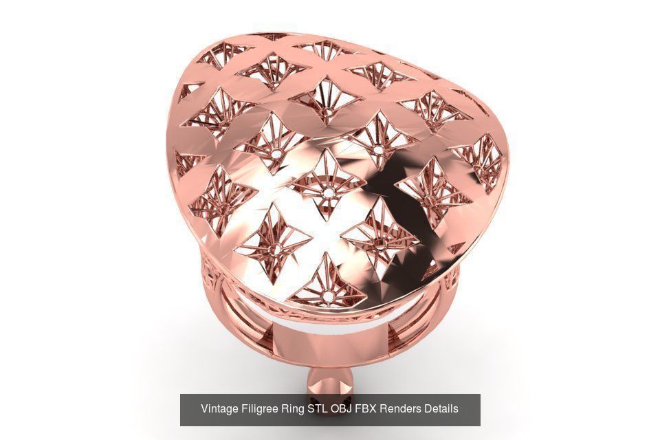 207 Vintage Filigree Rings STL OBJ FBX Render Details Collection _85