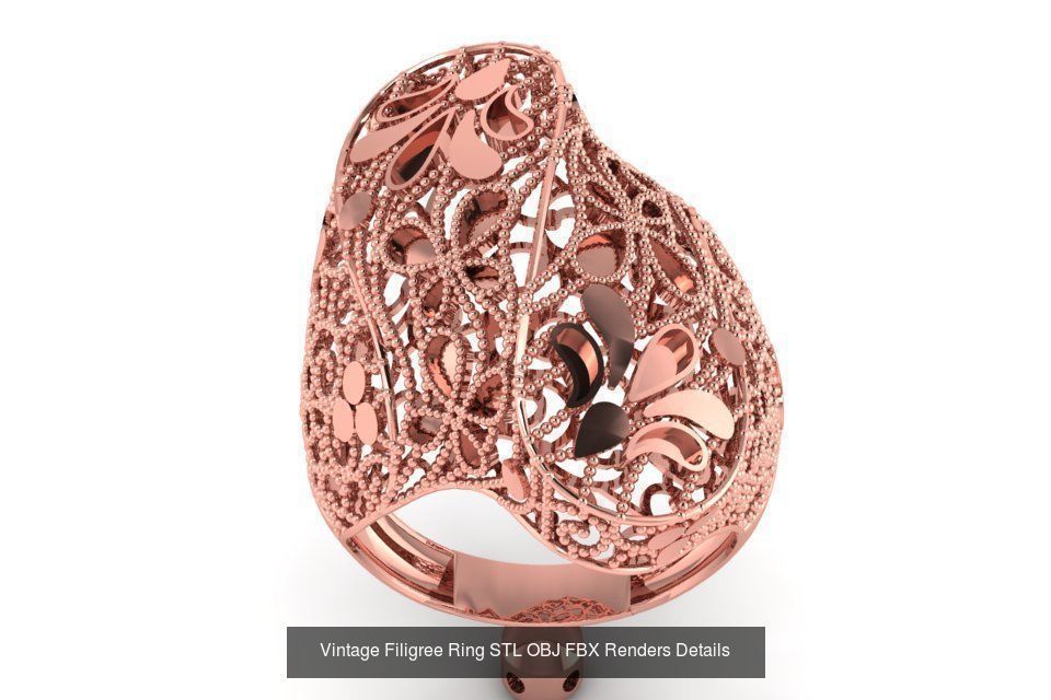 207 Vintage Filigree Rings STL OBJ FBX Render Details Collection _144