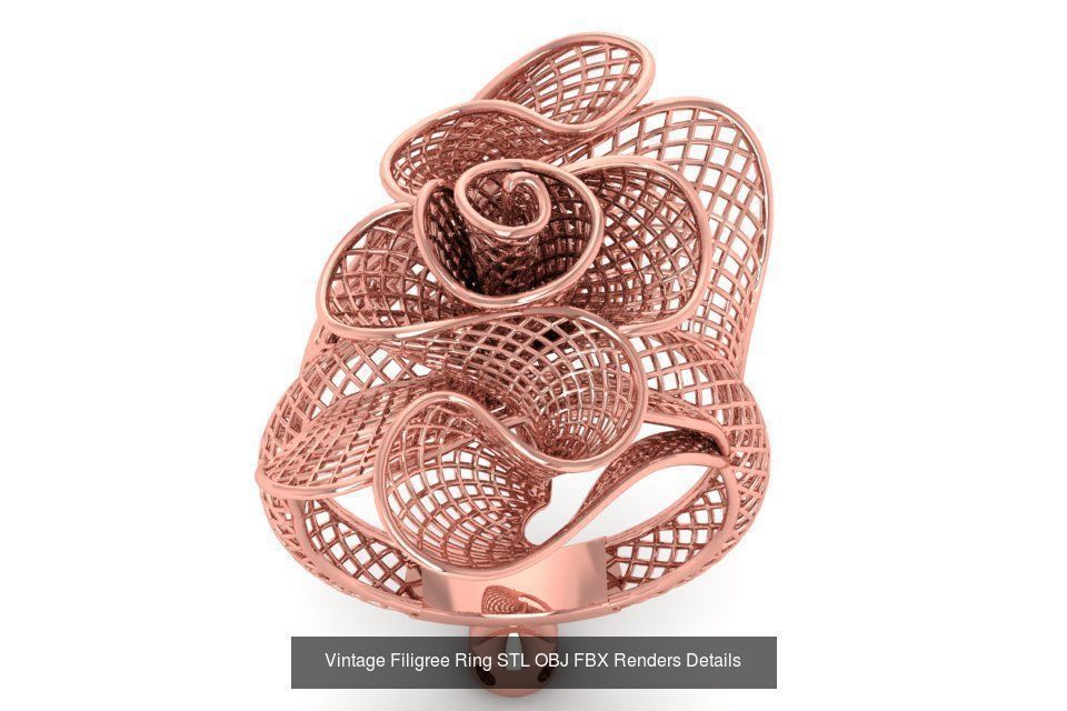 207 Vintage Filigree Rings STL OBJ FBX Render Details Collection _62