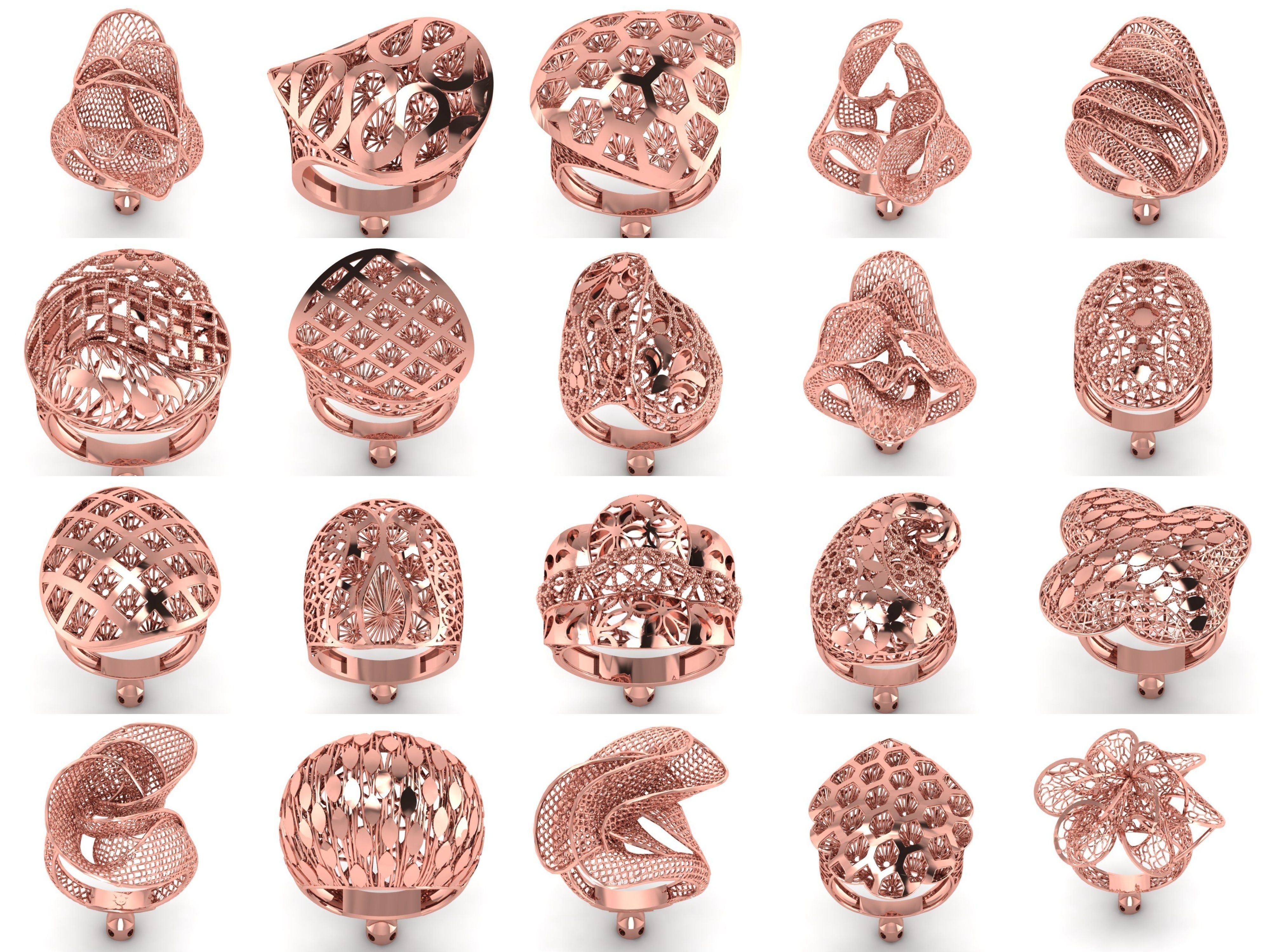 207 Vintage Filigree Rings STL OBJ FBX Render Details Collection _1