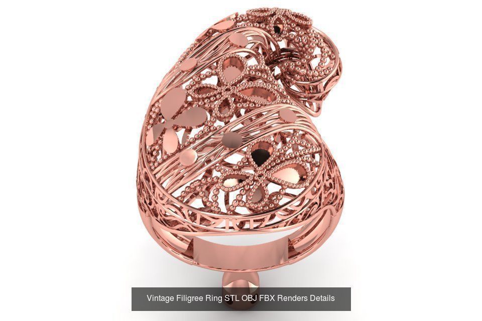 207 Vintage Filigree Rings STL OBJ FBX Render Details Collection _138