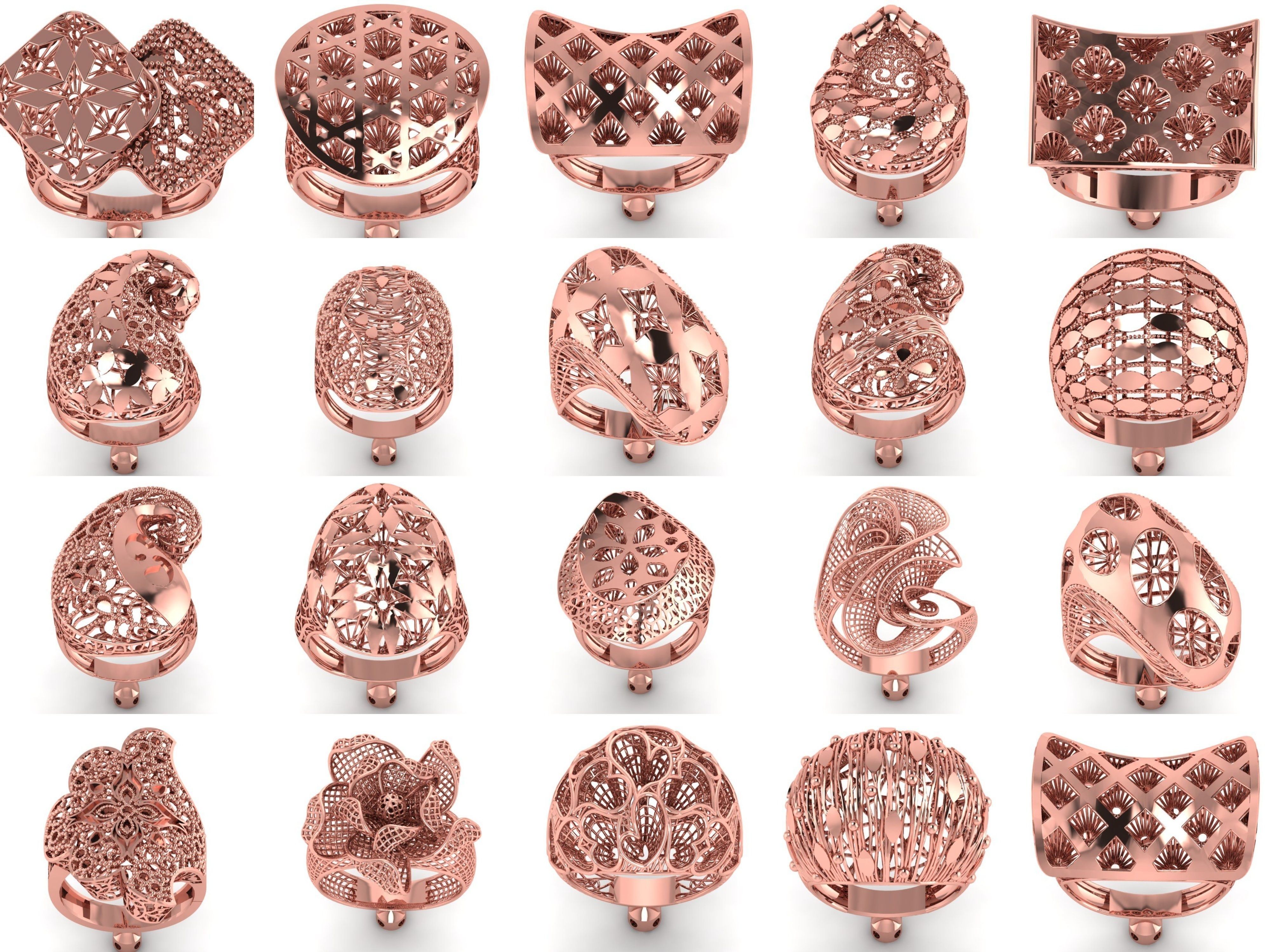 207 Vintage Filigree Rings STL OBJ FBX Render Details Collection _4