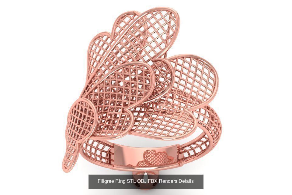 207 Vintage Filigree Rings STL OBJ FBX Render Details Collection _58