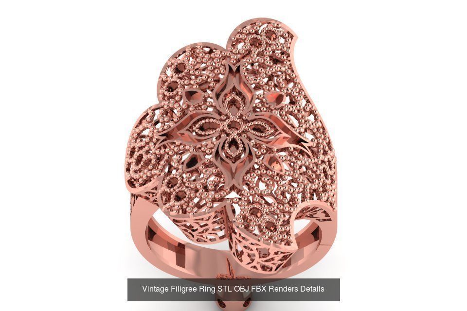 207 Vintage Filigree Rings STL OBJ FBX Render Details Collection _143