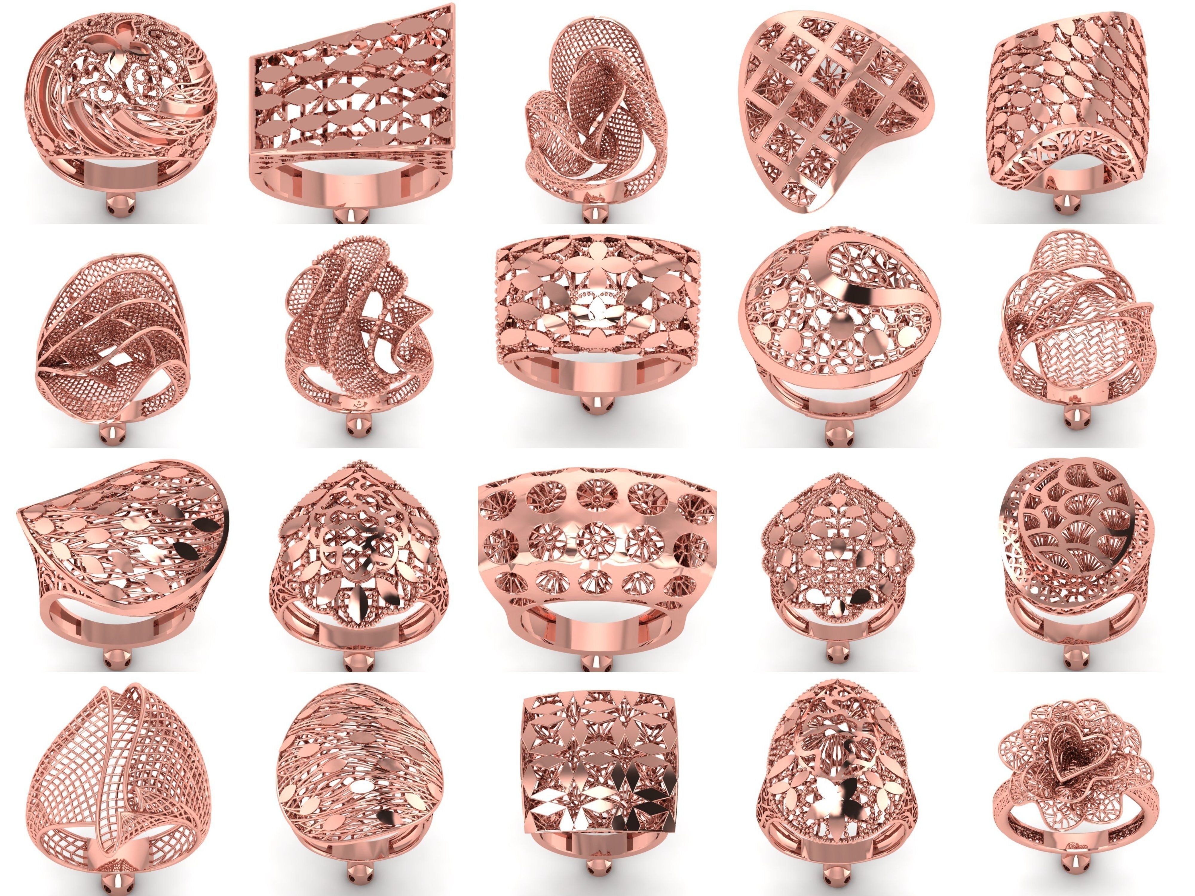 207 Vintage Filigree Rings STL OBJ FBX Render Details Collection _3