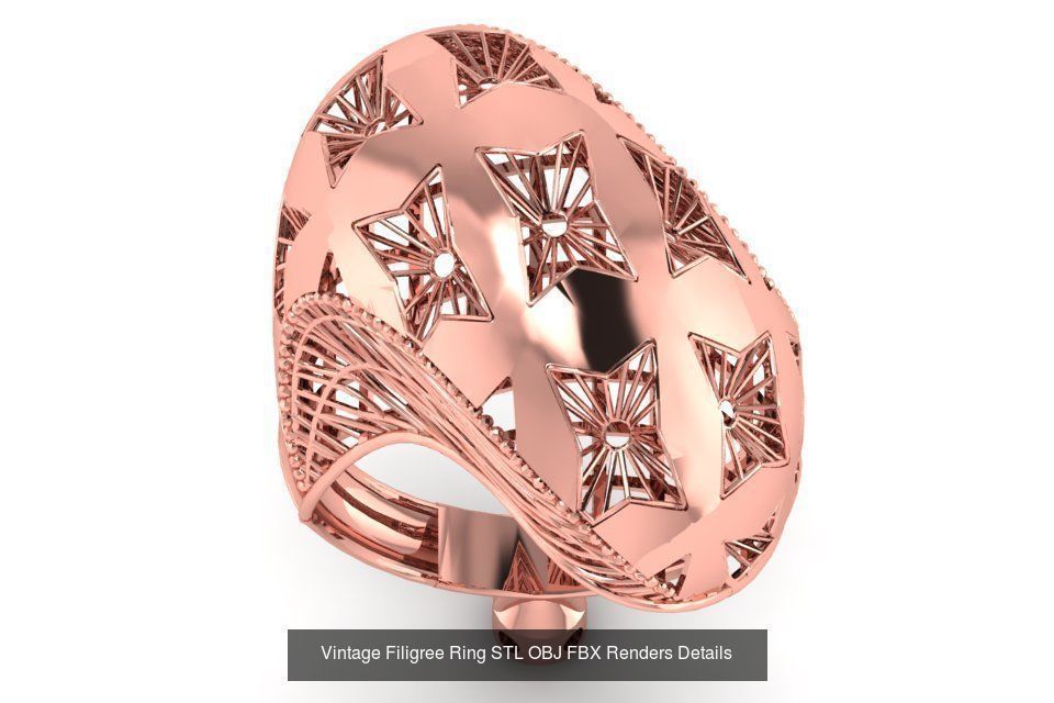 207 Vintage Filigree Rings STL OBJ FBX Render Details Collection _83
